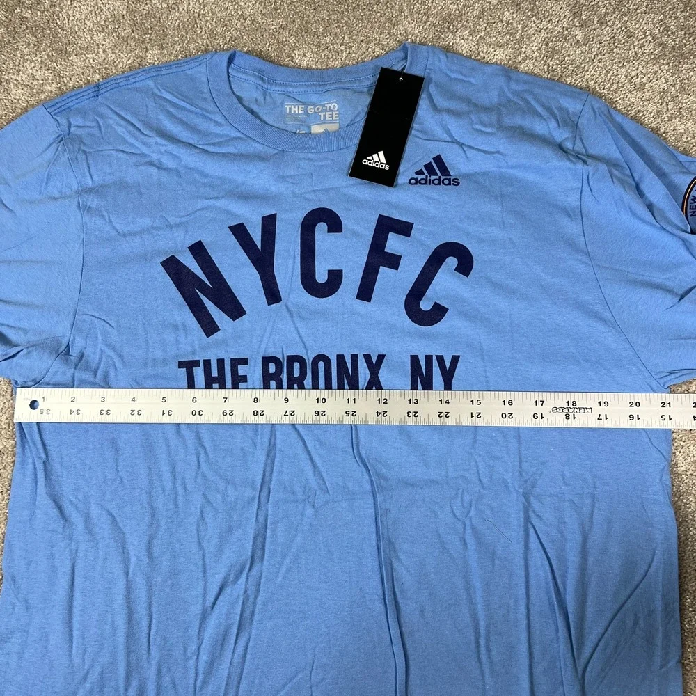 Adidas Mens L Blue NYCFC Short Sleeve The‎ Bronx NY Soccer Performance Tee NWT